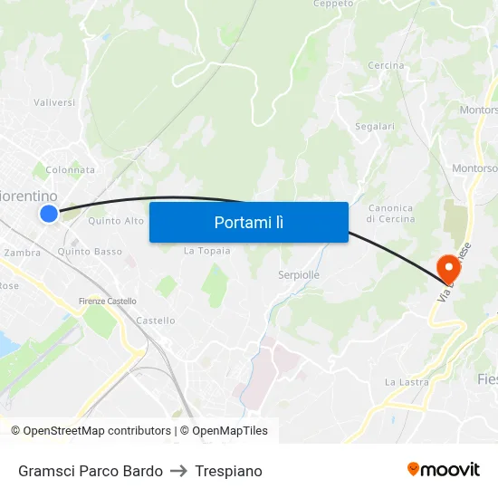 Gramsci Parco Bardo to Trespiano map