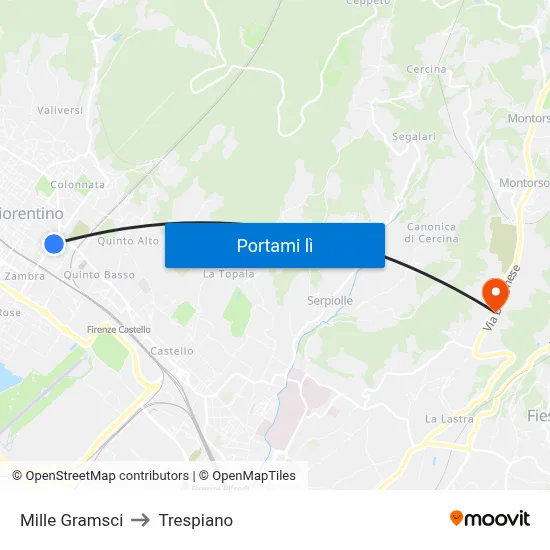 Mille Gramsci to Trespiano map