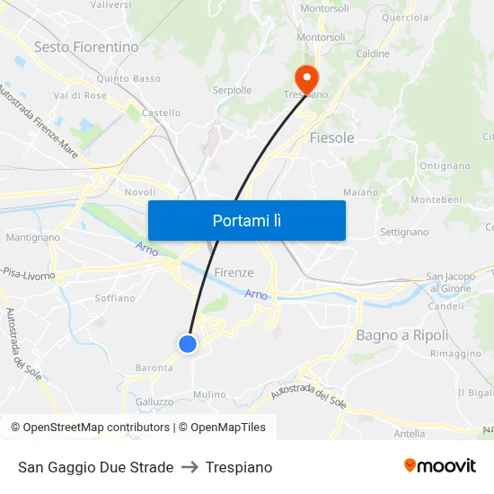 San Gaggio Due Strade to Trespiano map