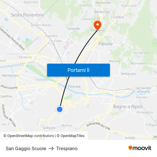 San Gaggio Scuole to Trespiano map