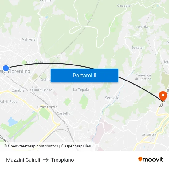 Mazzini Cairoli to Trespiano map