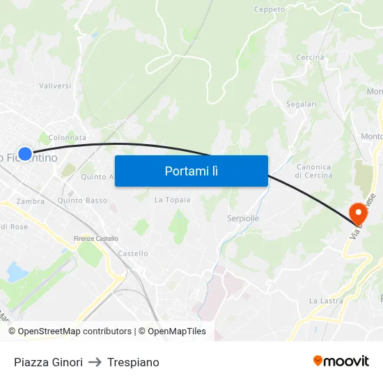 Piazza Ginori to Trespiano map
