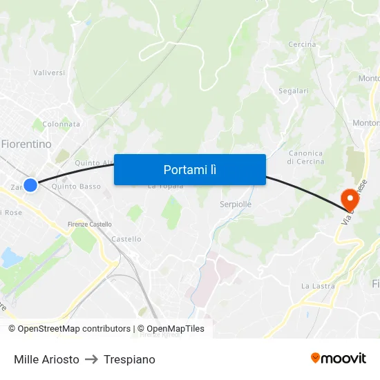 Mille Ariosto to Trespiano map