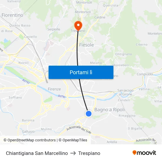 Chiantigiana San Marcellino to Trespiano map
