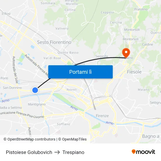 Pistoiese Golubovich to Trespiano map