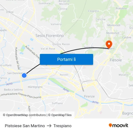 Pistoiese San Martino to Trespiano map