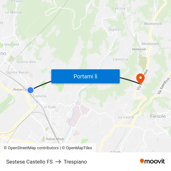 Sestese Castello FS to Trespiano map