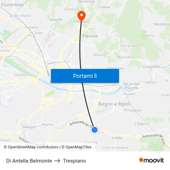 Di Antella Belmonte to Trespiano map