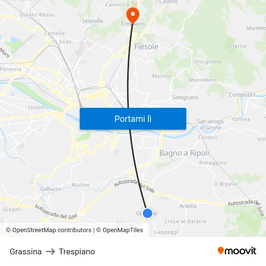 Grassina to Trespiano map