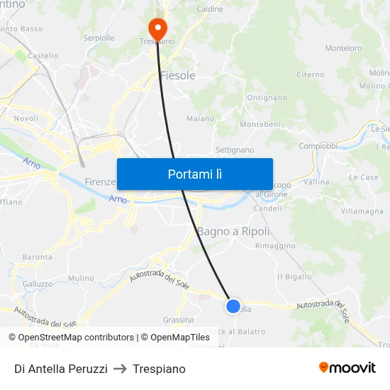 Di Antella Peruzzi to Trespiano map