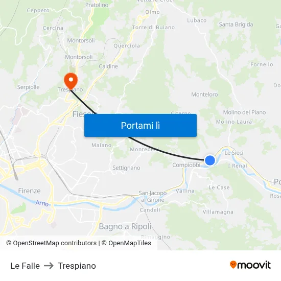 Le Falle to Trespiano map