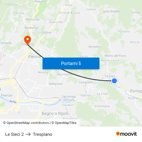 Le Sieci 2 to Trespiano map