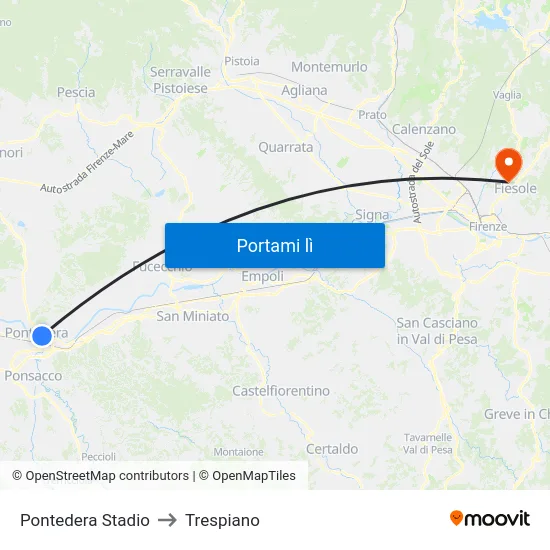 Pontedera Stadio to Trespiano map