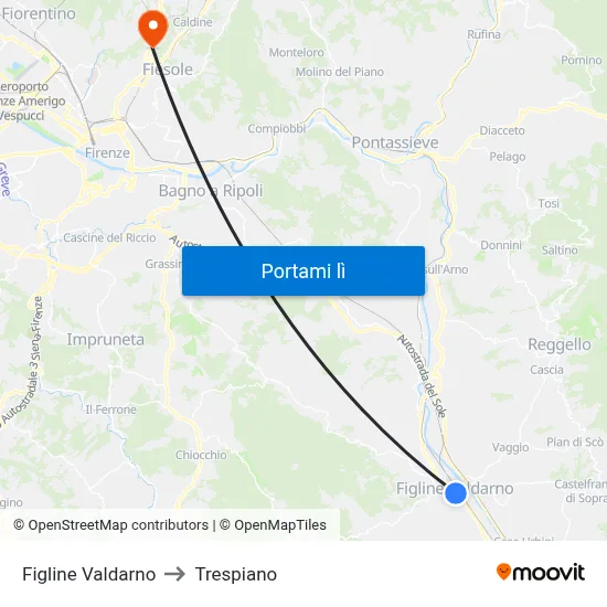 Figline Valdarno to Trespiano map