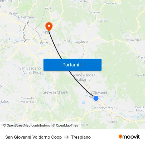 San Giovanni Valdarno Coop to Trespiano map
