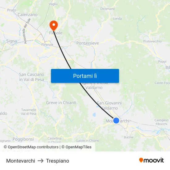 Montevarchi to Trespiano map