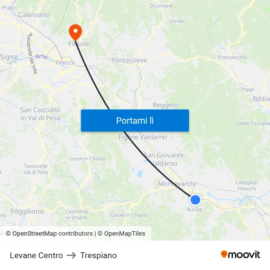 Levane Centro to Trespiano map