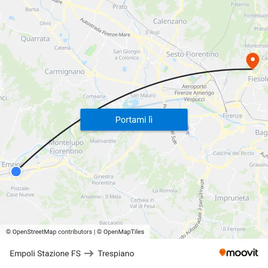 Empoli Stazione FS to Trespiano map