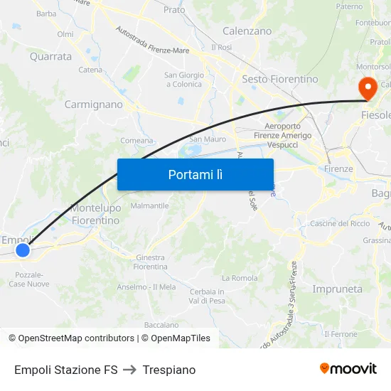 Empoli Stazione FS to Trespiano map