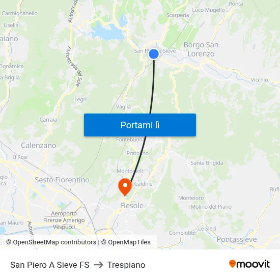 San Piero A Sieve FS to Trespiano map