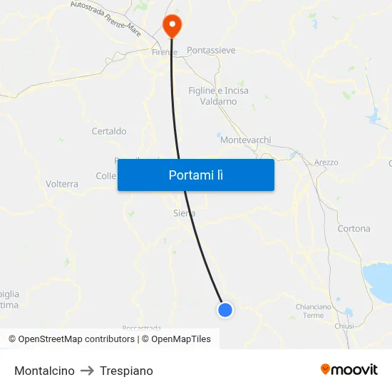 Montalcino to Trespiano map