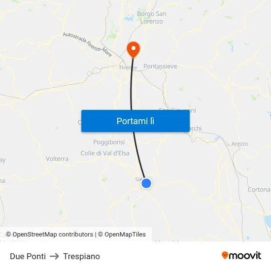 Due Ponti to Trespiano map