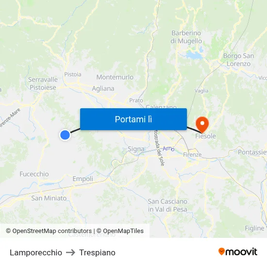 Lamporecchio to Trespiano map