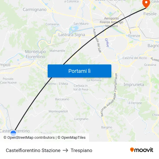 Castelfiorentino Stazione to Trespiano map