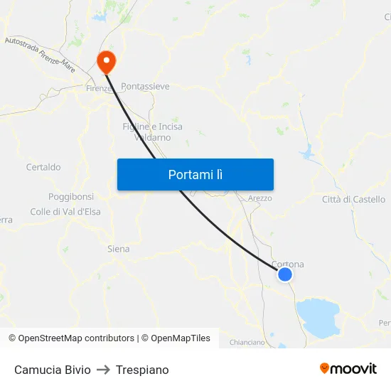 Camucia Bivio to Trespiano map