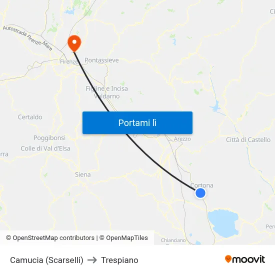 Camucia (Scarselli) to Trespiano map