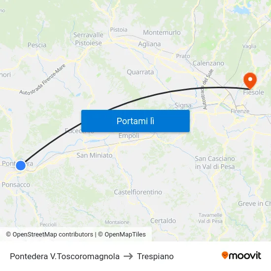 Pontedera V.Toscoromagnola to Trespiano map