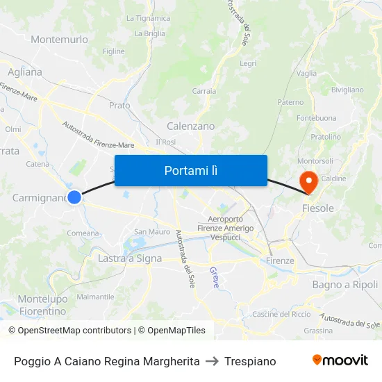 Poggio A Caiano Regina Margherita to Trespiano map