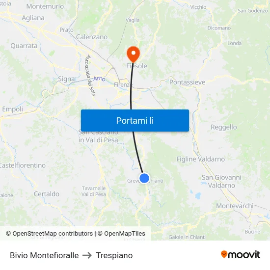 Bivio Montefioralle to Trespiano map