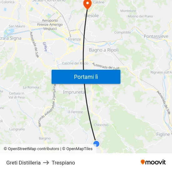 Greti Distilleria to Trespiano map
