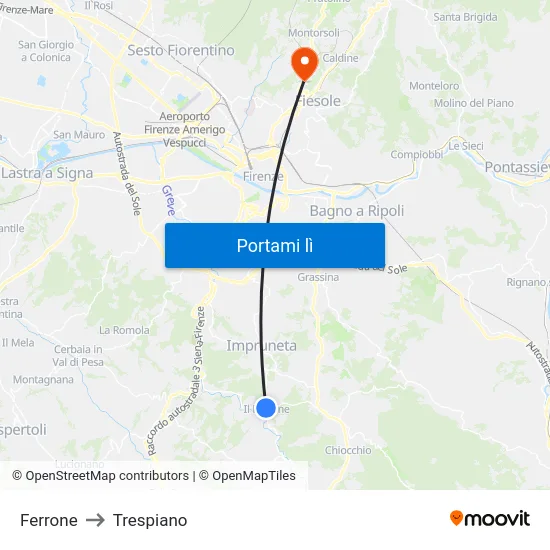 Ferrone to Trespiano map