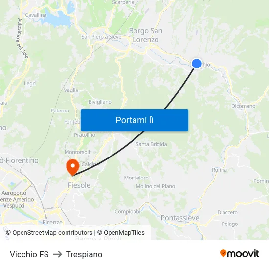 Vicchio FS to Trespiano map
