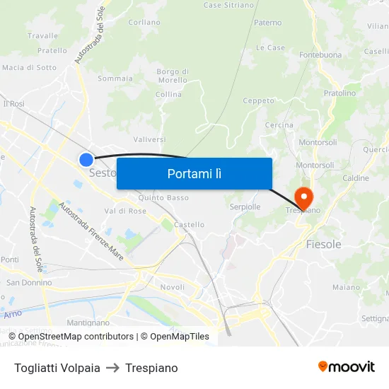 Togliatti Volpaia to Trespiano map