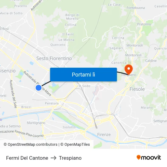 Fermi Del Cantone to Trespiano map
