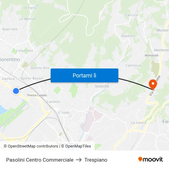Pasolini Centro Commerciale to Trespiano map