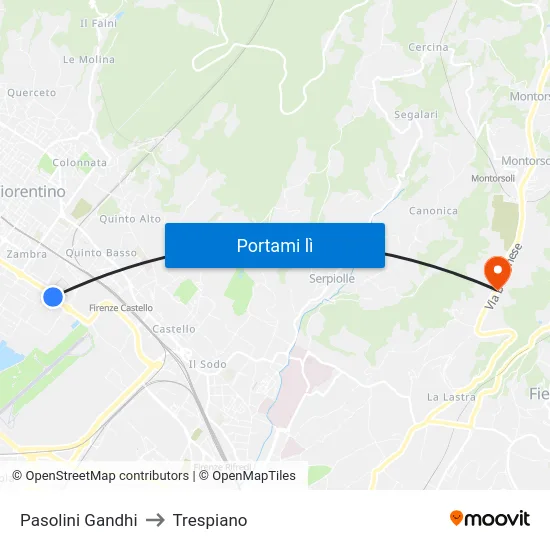 Pasolini Gandhi to Trespiano map