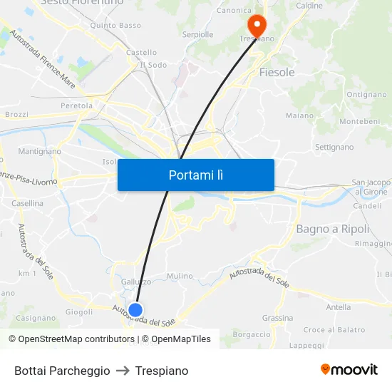 Bottai Parcheggio to Trespiano map
