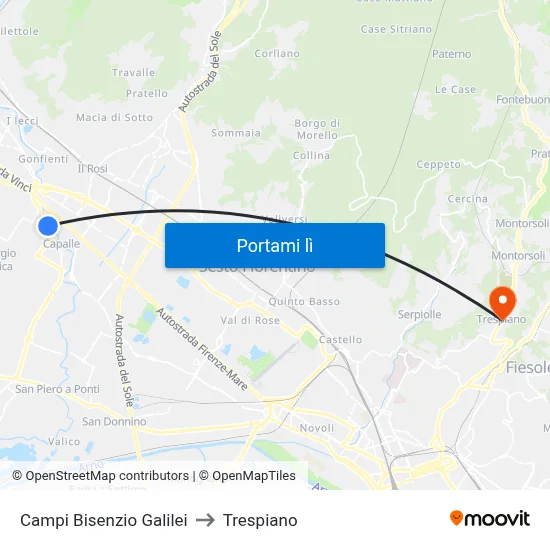 Campi Bisenzio Galilei to Trespiano map