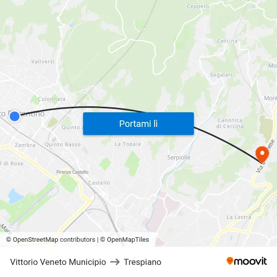 Vittorio Veneto Municipio to Trespiano map