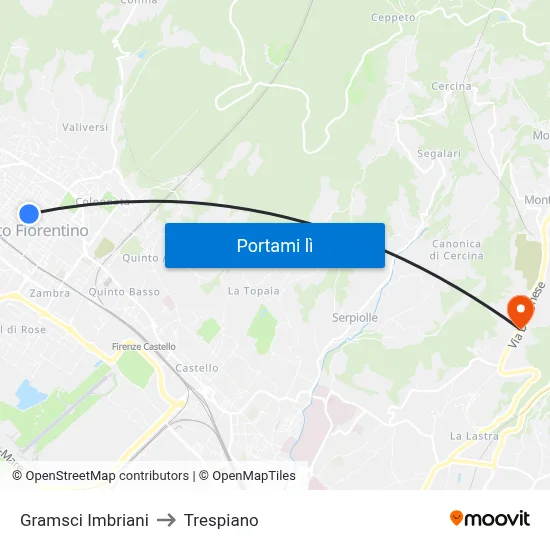 Gramsci Imbriani to Trespiano map