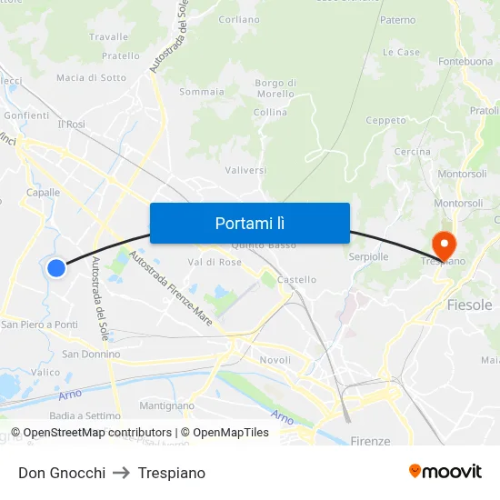 Don Gnocchi to Trespiano map