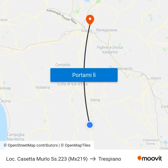 Loc. Casetta Murlo Ss.223 (Mx219) to Trespiano map