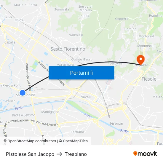 Pistoiese San Jacopo to Trespiano map