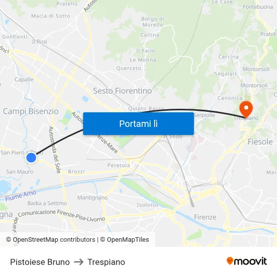 Pistoiese Bruno to Trespiano map