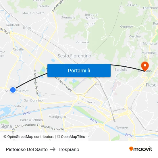 Pistoiese Del Santo to Trespiano map