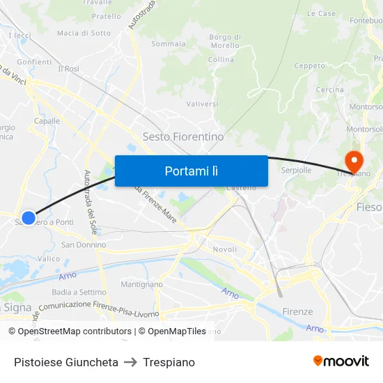 Pistoiese Giuncheta to Trespiano map
